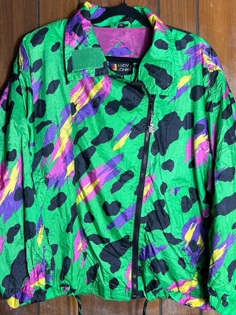 Vtg Andy Johns Womens  Colorful Stroke Print Full Zip Windbreaker Jacket Sz Med